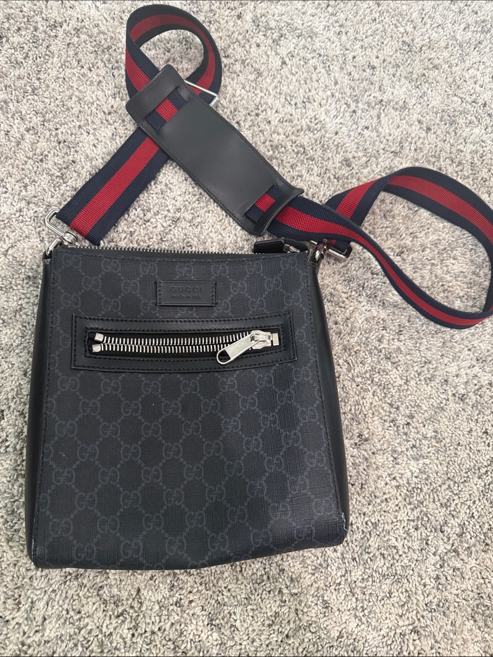 Gucci Black GG Supreme Crossbody with Red-Blue Web Strap